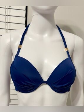 Victoria's Secret — Size 36C Blue Halter-Style Bikini Top (ties behind the neck)